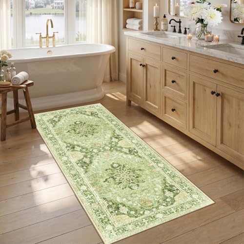 RELEANY Washable Area Rug, Runner 2'6"x5', Green/Yellow - Image 2