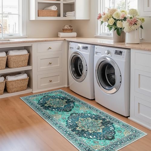 RELEANY Washable Area Rug, Runner 2'x5', Teal - Image 2