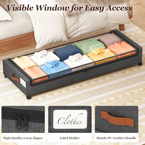 Yecaye 85 L Under Bed Storage with Wheels, 2 Pack Extra Large Under Bed Storage Containers with Metal Frame & Clear Lid, Rolling Underbed Organizer Bins Drawers for Clothes, Shoes, Blankets, Hemp Grey - Image 5