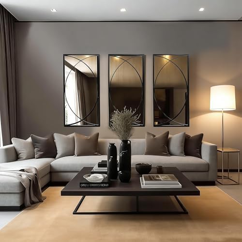 3 Pieces Black Rectangular Wall Mirror Set for Home Decor - Image 5