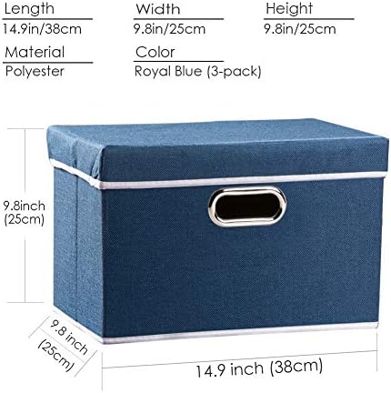 PRANDOM Collapsible Storage Bin with Lid [3-Pack] Fabric Foldable Storage Box Organizer Container Basket Cube with Cover for Home Bedroom Closet Office Nursery Royal Blue(14.9x9.8x9.8) - Image 6