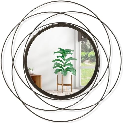 Wall Mirror Mounted Round Decorative Mirrors with Iron Metal Wire Frame Mirror for Wall, Home Decorative Bathroom Vanity, Living Room or Bedroom Large 20” by HLFMVWE