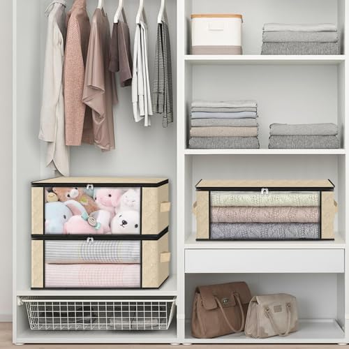 HomeHacks 10-Pack Clothes Organizer Storage Bags, 35L Storage Bins, Beige - Image 6