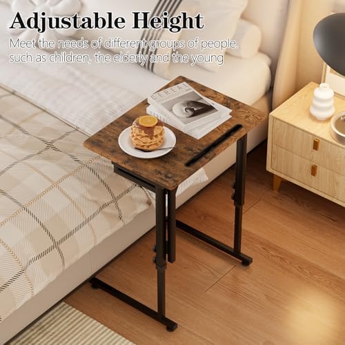 Adjustable Folding TV Tray, C-Shaped Foldable Table for Couch, Brown - Image 3