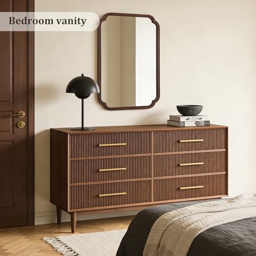 WallBeyond 28" x 40" Wood Bathroom Mirror for Wall Mounted, Rustic Rounded Corner Vanity Mirror for Entryway, Living Room or Bedroom Home Decorative [28" x 40" Walnut Color] - Image 2