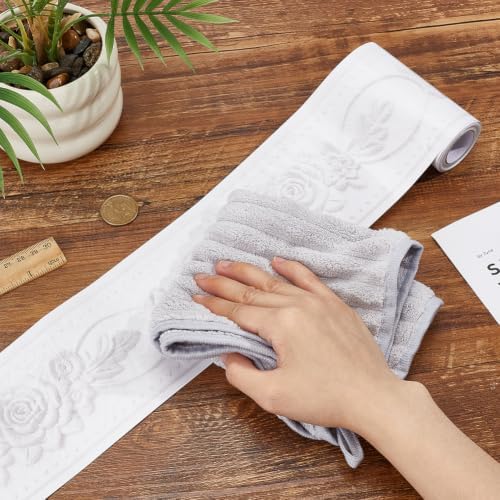 3D Wallpaper Border Floral White Wall Border Trim 197 x 4 Inch Elegant Rose Flower Pattern PVC Decorative Molding Peel and Stick Tiles Stickers for Bathroom Laundry Kitchen Home Decoration - Image 3