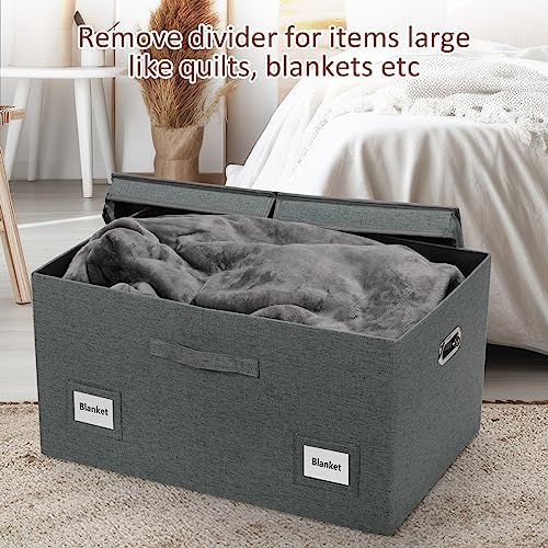 Graciadeco 75 Quarts Extra Large Decorative Storage Bins with Lids, 3 Packs Dark Gray Collapsible Storage Bins with Lids, Stackable Storage Bins Decorative Box Storage With Lid Extra Large - Image 6