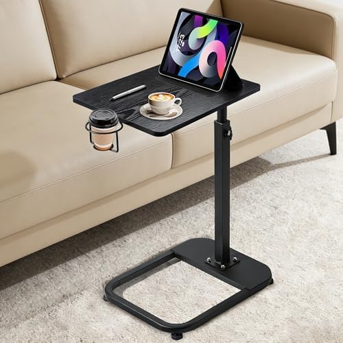 facka Multi-Functional C-Shaped End Table for Couch & Bed, Adjustable Height TV Tray, Stable Laptop Desk, Space-Saving Snack Side Table with Rounded Metal Corners by Facka