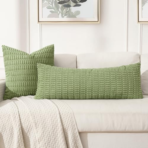 MIULEE Lumbar Corduroy Throw Pillow Cover for Bed 14x36 Beige Pack of 1 - Image 3