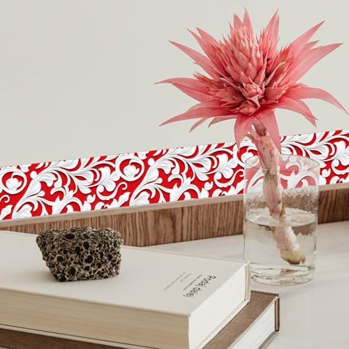 IVN Wallpaper Border Peel and Stick Wall Red White Floral Scroll 4x196 Inch - Image 5