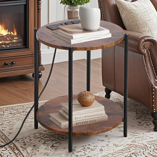 Gawicpy 2 Tier Round Side Table, Folding End Tables Coffee Table Simplistic Sofa Table Waterproof Removable Tray Table Indoor Outdoor Accent Table for Living Room Bedroom (Brown, 1pcs) - Image 6