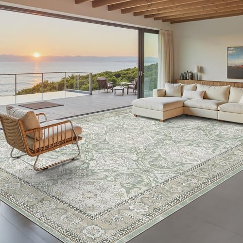 Soalmost 8x10 Area Rugs Large Washable Living Room Rug Non-Slip Green/Brown - Image 2