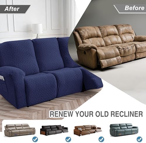 Gennia Waterproof Recliner Sofa Cover,3 Seat Couch Cover,Navy Blue - Image 6