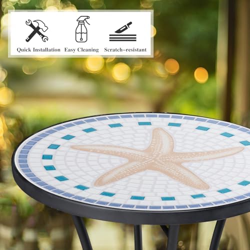 MUMTOP Mosaic Outdoor Side Table, 14" Round Patio Accent End Table,Starfish - Image 5