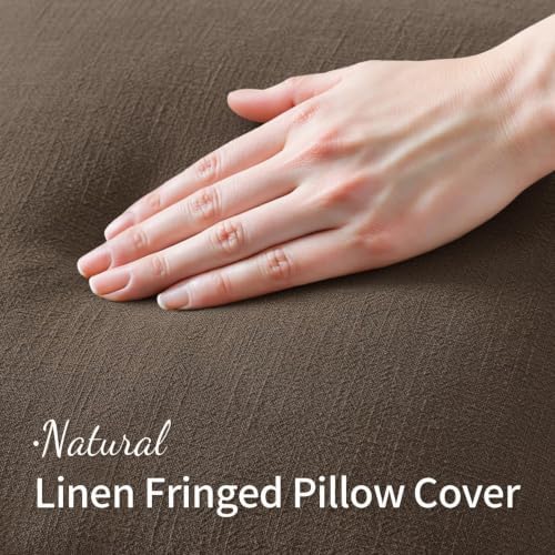 MIULEE Linen Fringe Decorative Fall Pillow Covers Chocolate Brown 18x18 - Image 2
