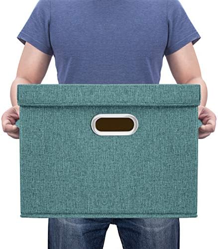 TYEERS Large Storage Bins with Lids, Collapsible, Washable, Fabric Storage Boxes for Organizing, 17.3x11.8x11.4 inches, 3 Pack, Aqua Deep - Image 6