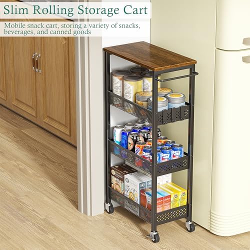 XYZLVSI Slim Rolling Storage Cart, 4 Tier Small Bathroom Cart Organizer - Image 4