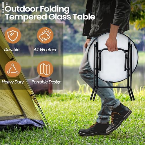Foldable Side Table with Tempered Glass Top, Yellow - Image 3