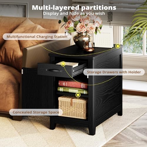 IRONCK End Table with Charging Station, Narrow Side Table, Black - Image 4