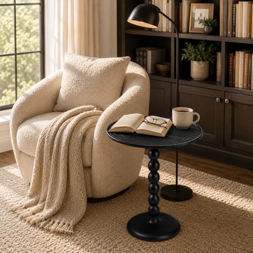 CLEENTABLE Round End Table, Farmhouse Side Table, Black, 21" H x 15" W - Image 5