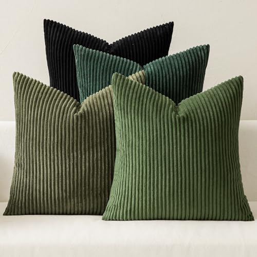 MIULEE Soft Corduroy Decorative Throw Pillow Covers Neutral Green 18x18 by MIULEE