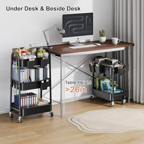 2 Tier Rolling Cart Metal on Wheels,Two Tiered Short Side Table with Wheels - Image 4