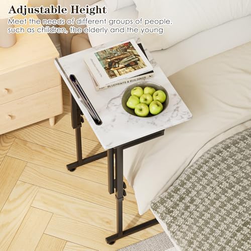TV Tray, Folding TV Dinner Table, Adjustable Small C-Shaped End Tray for Eating, Foldable Slide Under Couch Side Table for Recliner, Living Room, Bedroom,No Assembly Required(White Marble) - Image 7