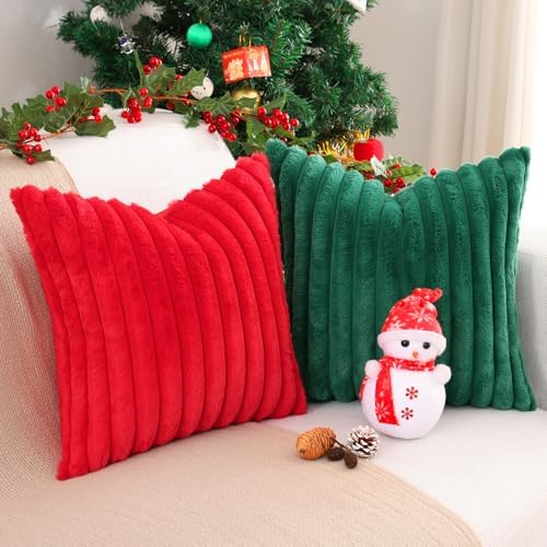 Pallene Faux Fur Throw Pillow Covers 12x20 Set of 2, Christmas Green - Image 4