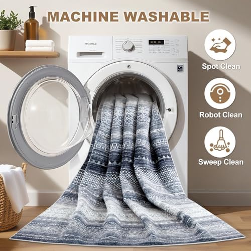 Nakagishi Boho 5x7 Area Rug Living Room Rugs Machine Washable Blue - Image 2