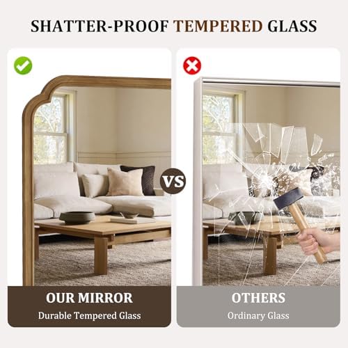 WallBeyond 28" x 40" Wood Bathroom Mirror for Wall Mounted, Rustic Rounded Corner Vanity Mirror for Entryway, Living Room or Bedroom Home Decorative [28" x 40" Natural Color] - Image 5