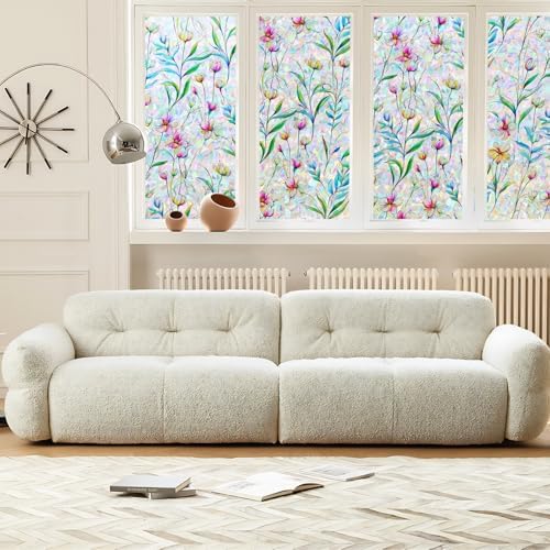 LEMON CLOUD Floral Stained Glass Window Privacy Film, 23.6″ x 78.7″ - Image 2
