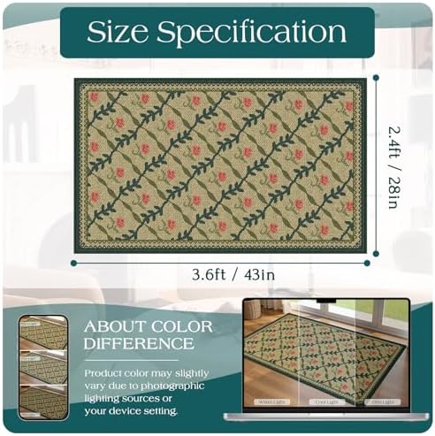 Floral Outdoor Rug - 28"x43" Front Door Mat Indoor Outside Entrance - Image 2
