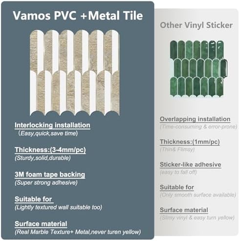 Vamos Tile Peel and Stick Backsplash Seamless Tile,PVC+Light Gold,10 Sheets - Image 7