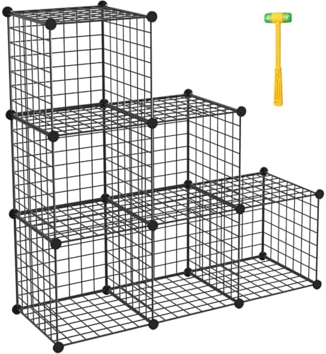Wire Cube Storage Organizer, Metal Storage Shelves Bookshelf, Stackable Modular Closet Organizer for Bedroom Living Room, Office, Storage Shelves (6 Cubes, Iron) by Worththetrustofeverycusto