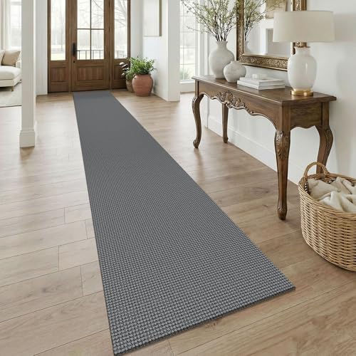 KOZYFLY Braided 2.5'x18' Runners Rugs for Hallway, Extra Long Washable Runner Rug, Woven Non Slip Kitchen Runner, Cotton Entryway Rug, Floor Carpet for Entry, Aisle, Hall, Grey/Dark Grey by KOZYFLY