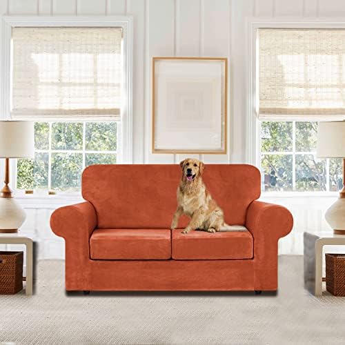 WEERRW Velvet Stretch 3 Pieces Couch Cover for Sofa Washable, Pumpkin - Image 2