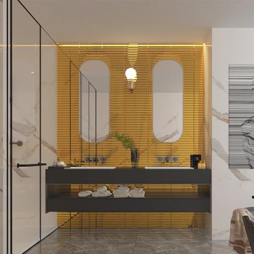 Gold Beveled Mirror Tile, 12x12 Inch Mirror Strip Backsplash Tiles for Kitchen Bathroom Shower Wall 5 Sheets - Image 2