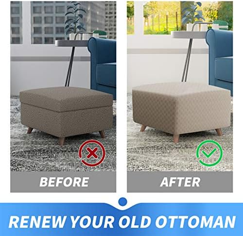 MAXIJIN Jacquard Ottoman Cover Slipcovers Folding Storage Stool Furniture Protector Cover Soft Thick Rectangle Foot Rest Slipcover with Elastic Bottom (Ottoman Large, Khaki) - Image 4