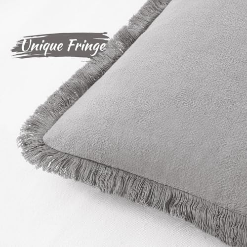 MIULEE Boho Linen Fringe Decorative Throw Pillow Covers Light Grey 18x18 - Image 2