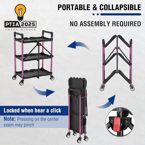 WORKPRO 3-Tier Collapsible Utility Cart, 210 LBS Cart with Wheels - Image 3