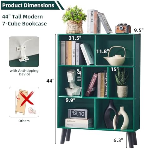 LEYAOYAO Cube Bookshelf, Mid-Century Modern Book Shelf with Legs,Dark Green - Image 2