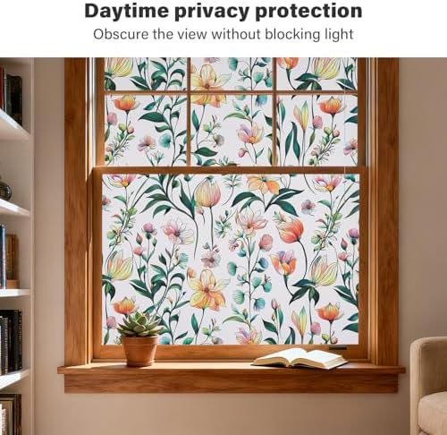 Donox Window Privacy Film, Frosted Stained Glass Window Films, Static Cling Non-Adhesive Decorative Windows Sticker for Front Door Bathroom, Heat Control Anti UV(17.5 x 157.4 inches) - Image 2