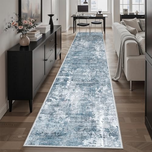 Soalmost Abstract Runner Rug 2x10 Hallway Kitchen Runners Blue/Grey by Soalmost