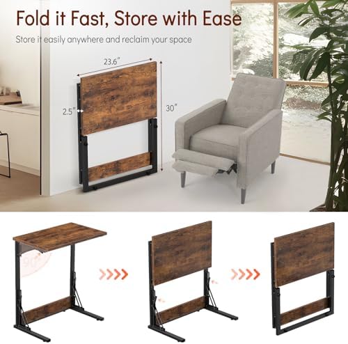 Tatub 24" TV Tray Table, Folding C Shaped End Table, Small Sofa Side Laptop Desk for Living Room, Bedroom, Rustic Brown - Image 3