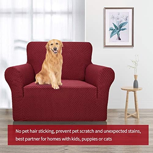 YEMYHOM Couch Cover Latest Jacquard Design High Stretch Sofa Chair Covers for Living Room, Pet Dog Cat Proof Armchair Slipcover Non Slip Magic Elastic Furniture Protector (Small, Christmas Wine Red) - Image 2