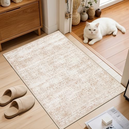 2x3 Area Rugs Living Room: Washable Rug for Bedroom Beige Brown - Image 2