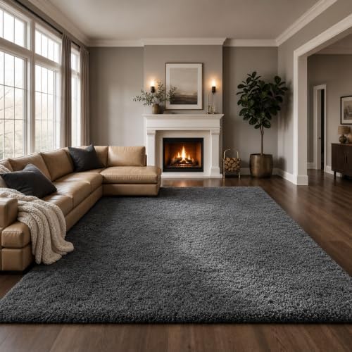 Ophanie Area Rugs 9x12 Living Room, Large Grey Bedroom Carpet, Big Shag Indoor Thick Soft Nursery Rug, Gray Fluffy Carpets for Boy and Girls Room Dorm Home Decor Aesthetic by Ophanie