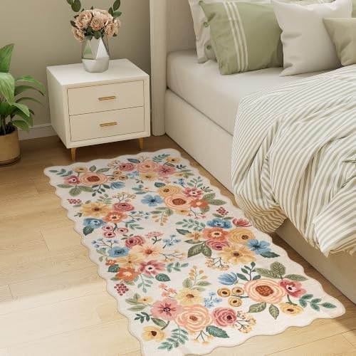 DUKINO 2x4 Rug for Entryway, Floral Washable Kitchen Rugs, Beige Yellow - Image 3