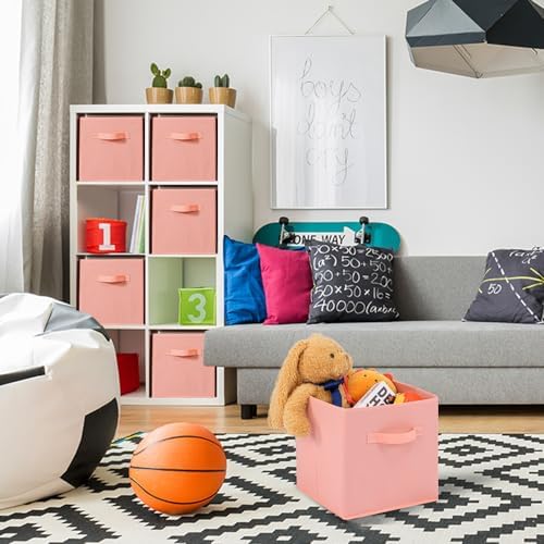 Stero Fabric Storage Bins 6 Pack Fun Colored Durable Storage Cubes with Handles Foldable Cube Baskets for Home, Kids Room, Closet and Toys Organization Peachpuff - Image 6