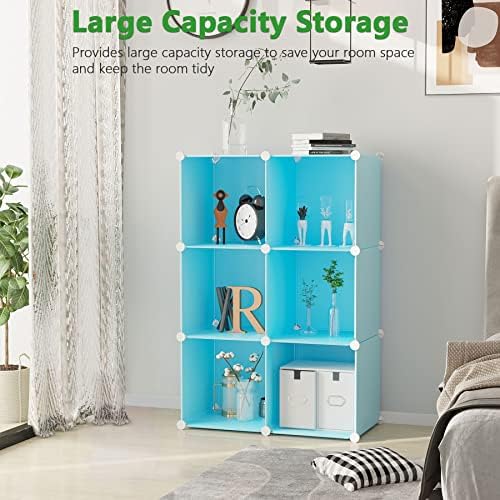 C&AHOME 6-Cube Storage Organizer Cube Shelf Closet Storage Bookcase, Blue - Image 5